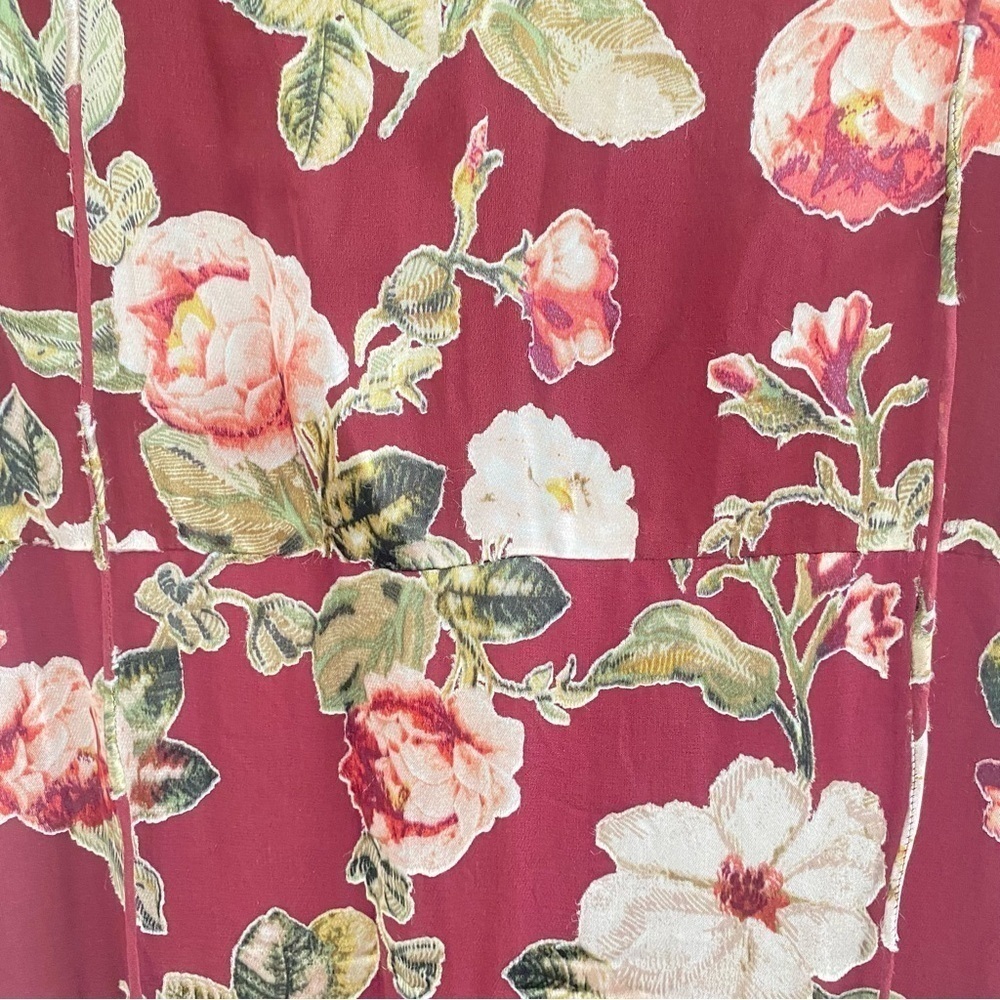 Alice + Olivia Jenny Flutter Sleeve Ruffle Dress Hazy Floral Wine Burgundy Red - Picture 6 of 6